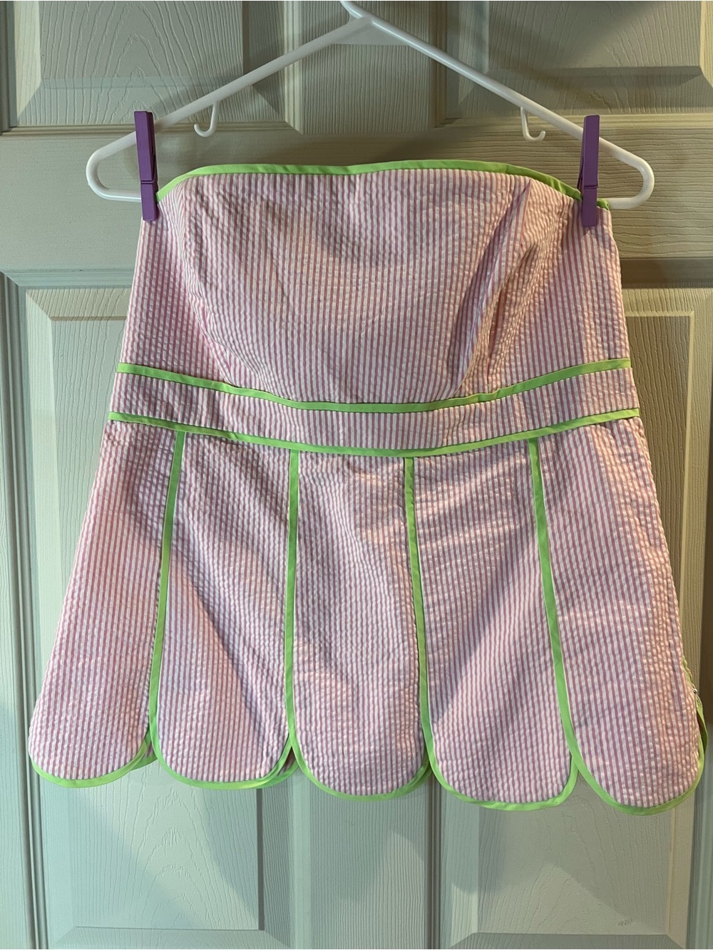 Lilly Pulitzer Pink Seersucker Strapless Top with Lime Trim
